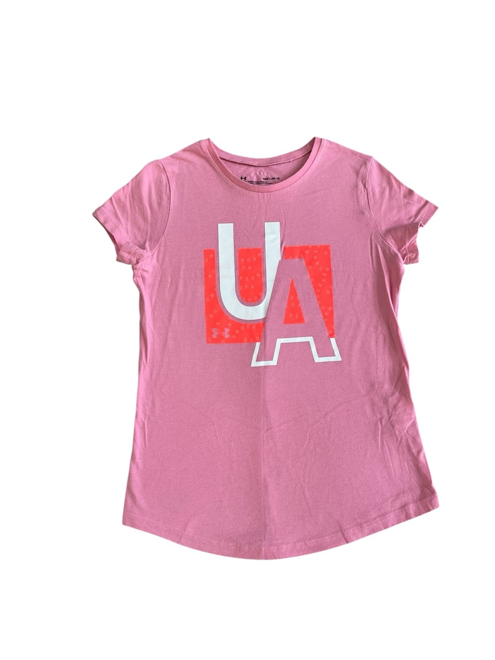 Under Armour Girls' Pink Short Sleeve Logo Tee, Size Youth M